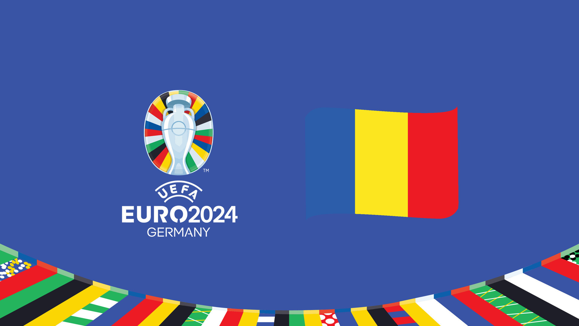 Euro 2024 Romania Flag Ribbon Teams Design With Official Symbol Logo