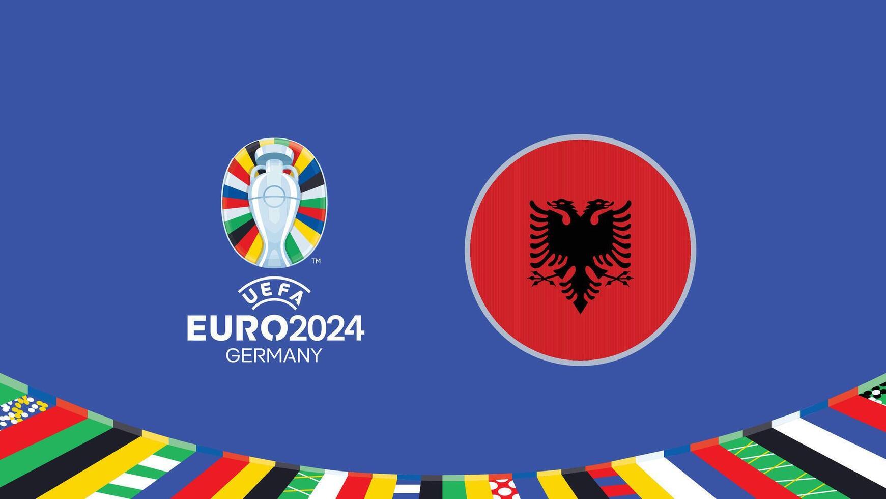 euro 2024 Alemania Albania bandera equipos diseño con oficial símbolo logo resumen países europeo fútbol americano ilustración vector