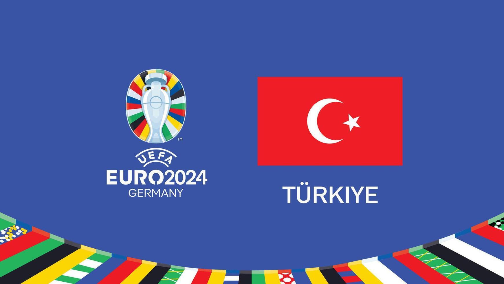 euro 2024 turkiye emblema bandera equipos diseño con oficial símbolo logo resumen países europeo fútbol americano ilustración vector
