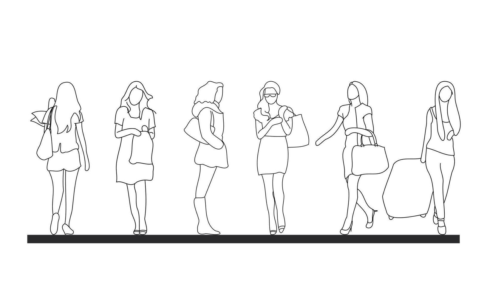 outline people drawing woman illustration. isolated graphic person people isolated sketch simplicity hand drawn human continuous line. people stand design group business concept. vector