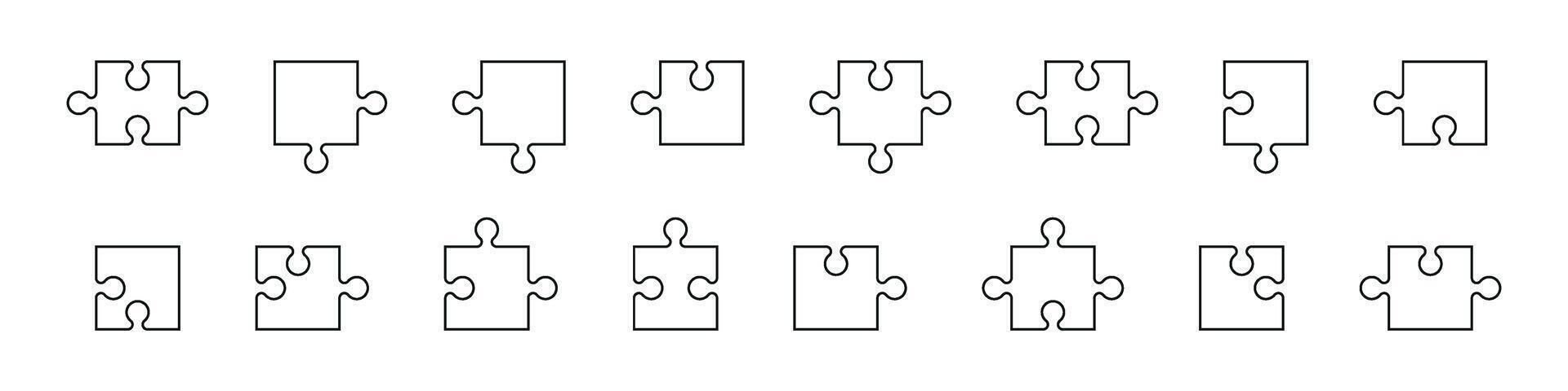 Jigsaw puzzle piece template with outline, blank pattern on white background. Flat illustration isolated vector