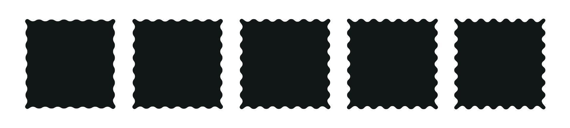 rectángulo y cuadrado ondulado marcos, guisado al gratén bordes, zigzag fronteras plano ilustración aislado en blanco antecedentes. vector