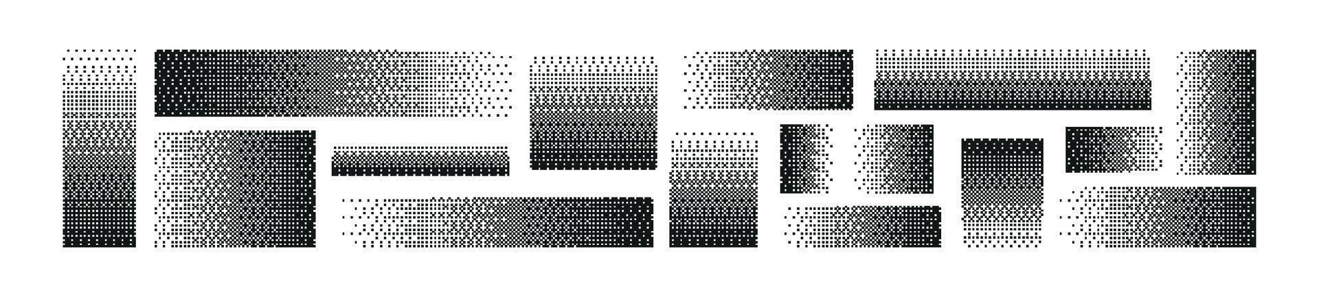 Pixel pattern background with square textures gradient from black to white. Flat illustration isolated on white background. vector
