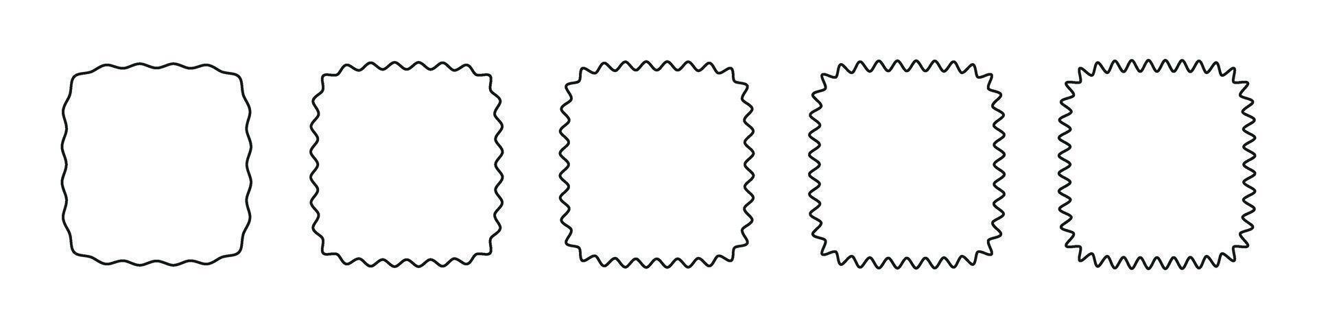 ondulado borde marcos guisado al gratén fronteras , rectángulo y cuadrado caja. garabato olas borde. plano ilustración aislado en blanco antecedentes. vector