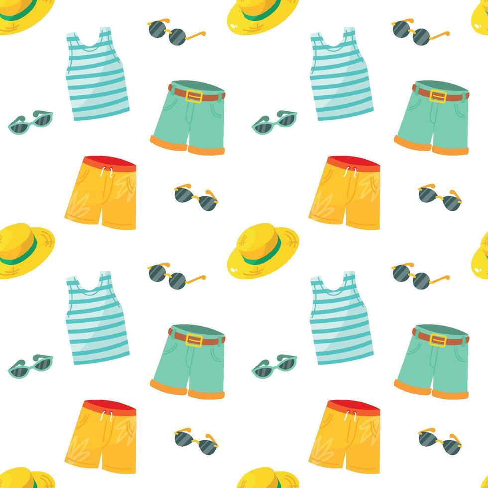 verano ropa. sin costura modelo con playa accesorios. vector