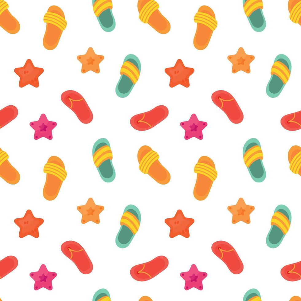 Seamless pattern with colorful flip flops and star on white background vector