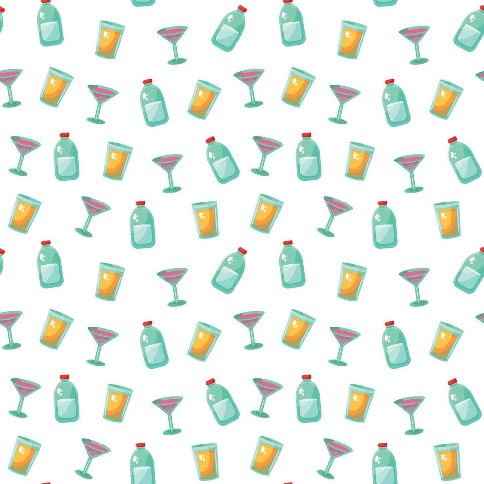 drink seamless pattern with cocktails and bottles vector