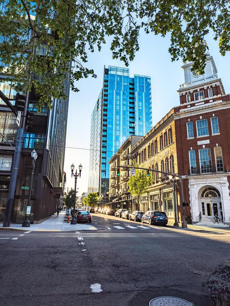 Portland, Oregon, USA - 05.10.2024 A typical street in downtown Portland, Oregon, in the spring photo