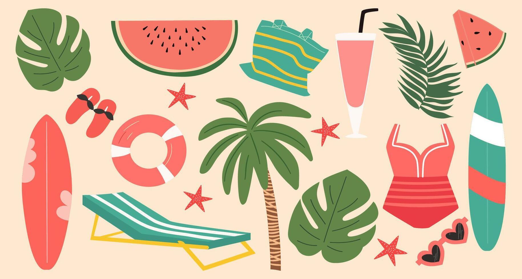 Set of retro summer elements. vector