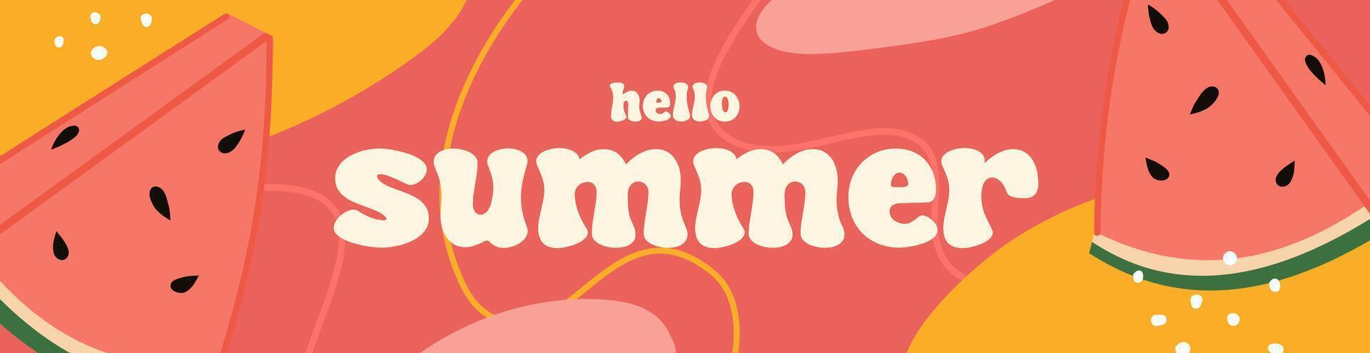 Hello summer colorful banner design. Horizontal summer poster with watermelon. Modern abstract design with fruits. vector