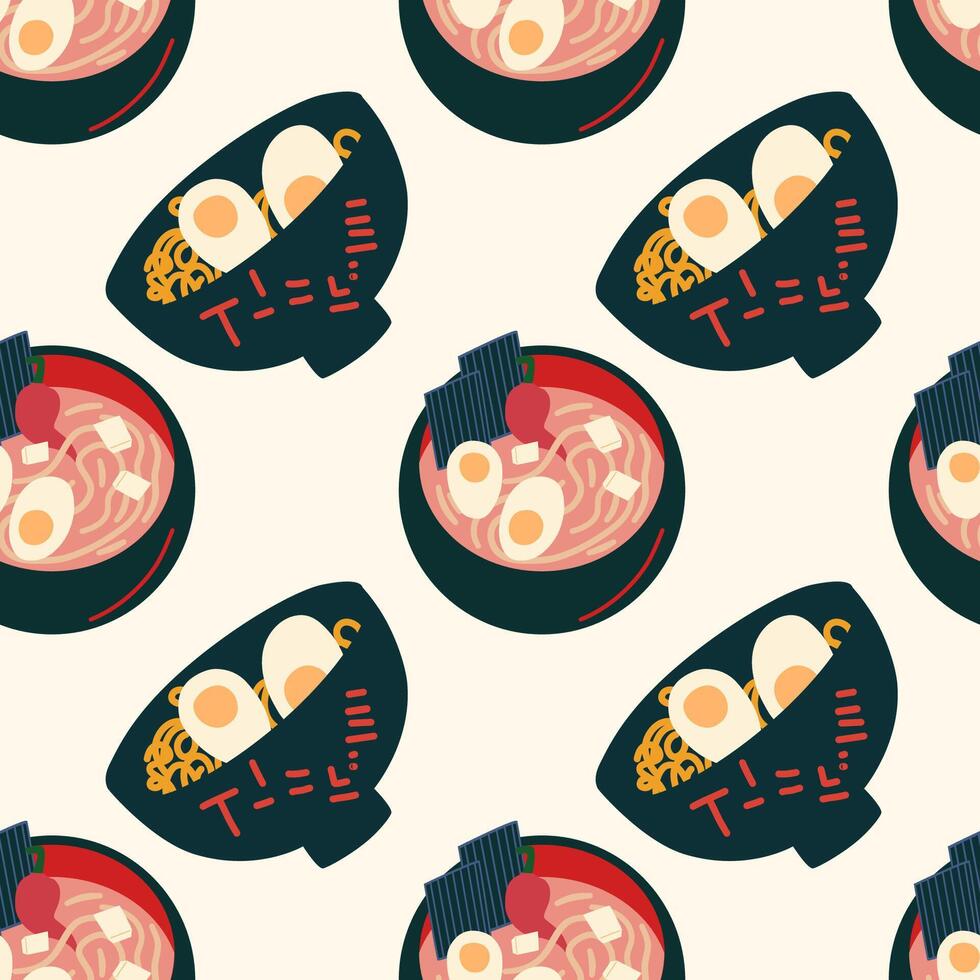 Seamless pattern with ramen noodles. Asian food, japanese meal. vector