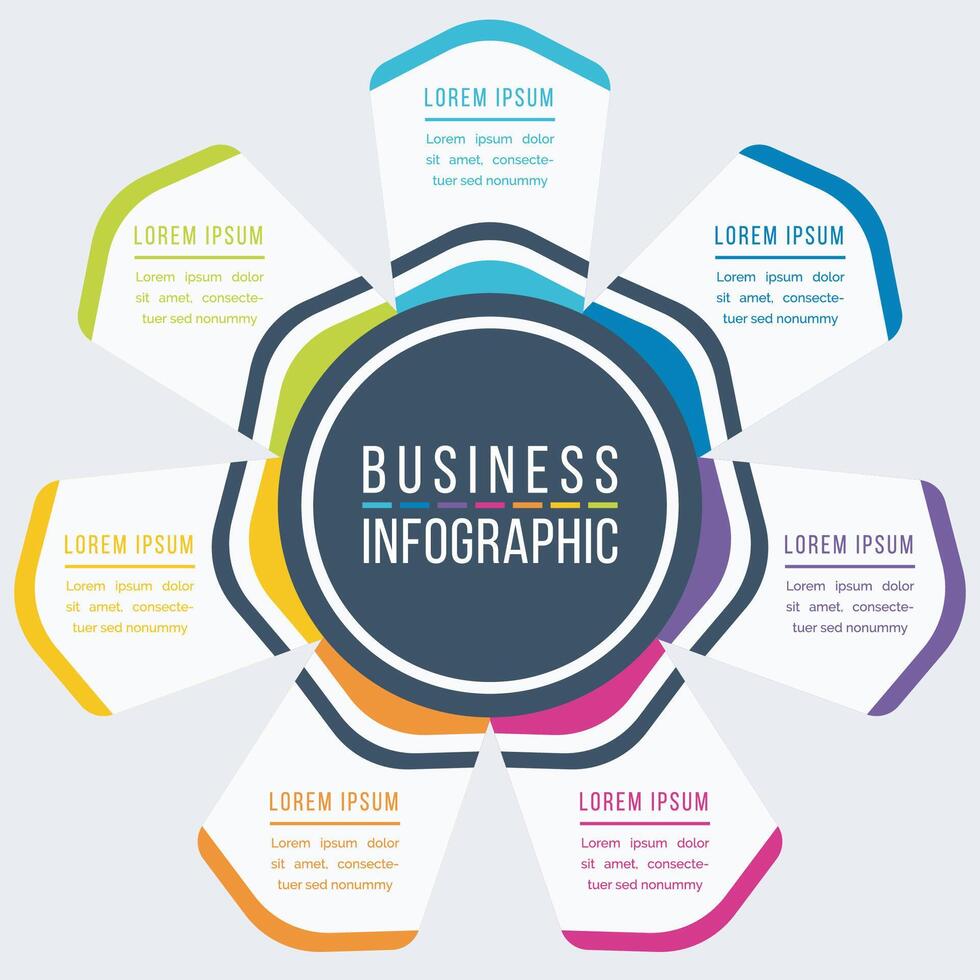 Infographic business template 7 steps, objects, elements or options business information colorful infographic design vector