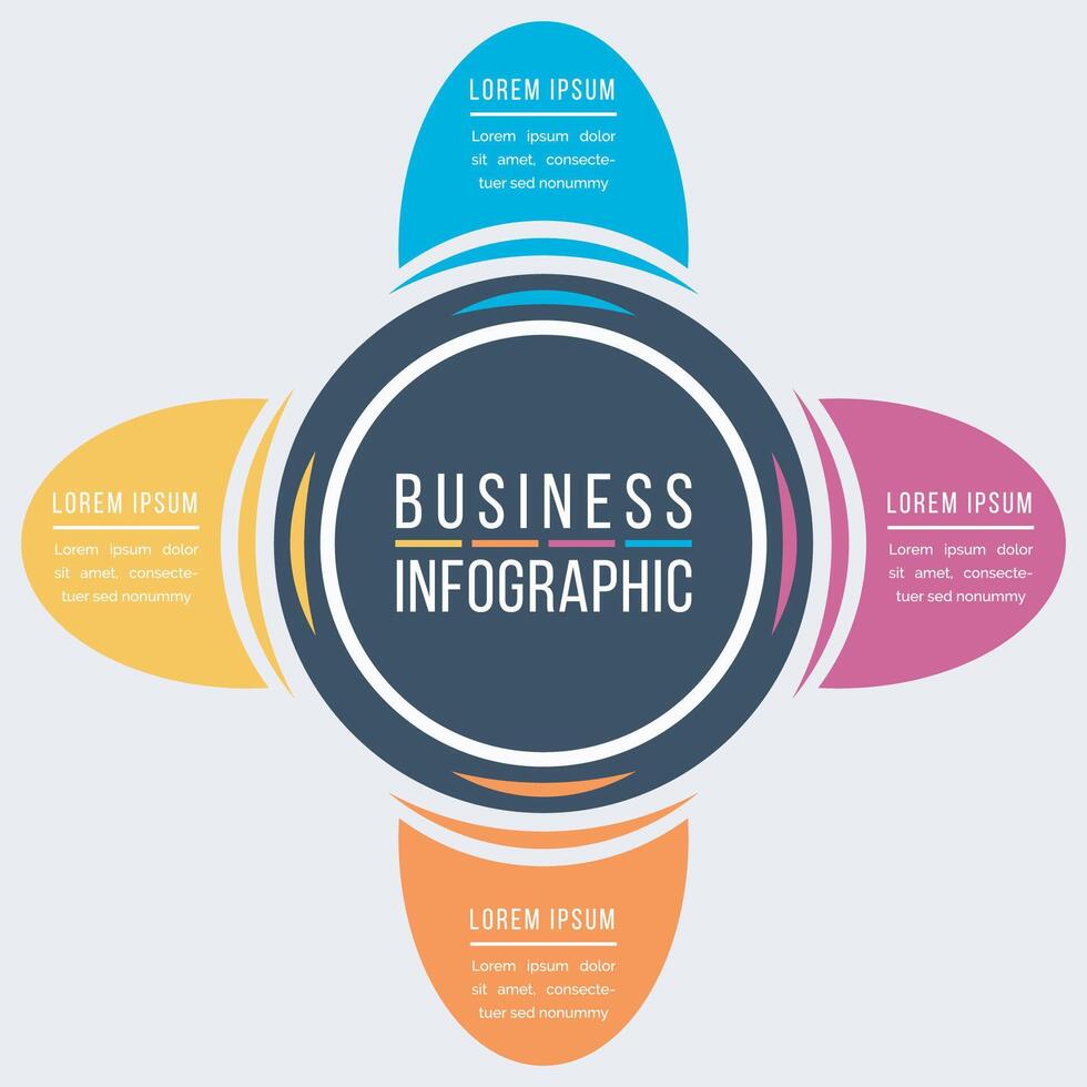 Business infographic design 4 steps, objects, elements or options infographic circle design template vector