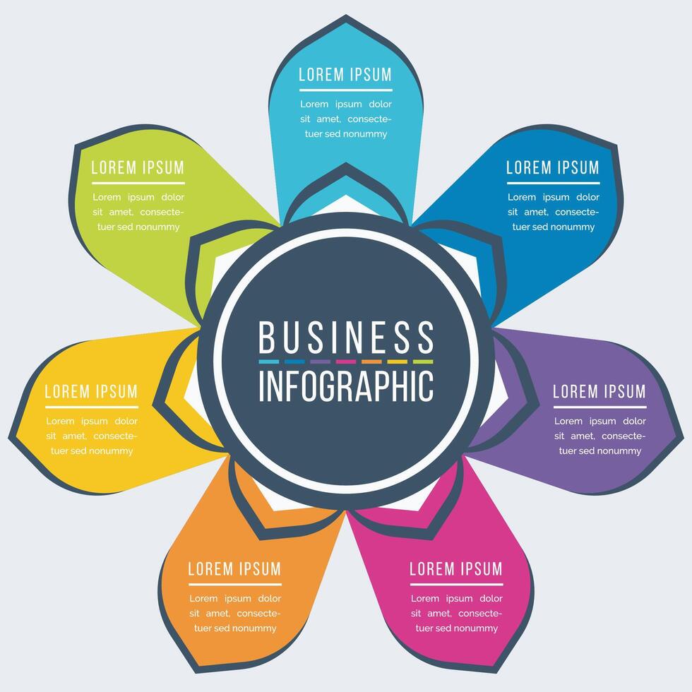 Infographic design 7 steps, objects, options or elements business information colorful infographic template vector