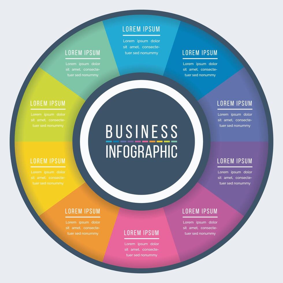 infografía vistoso diseño 10 pasos, objetos, elementos o opciones circulo infografía modelo para negocio información vector