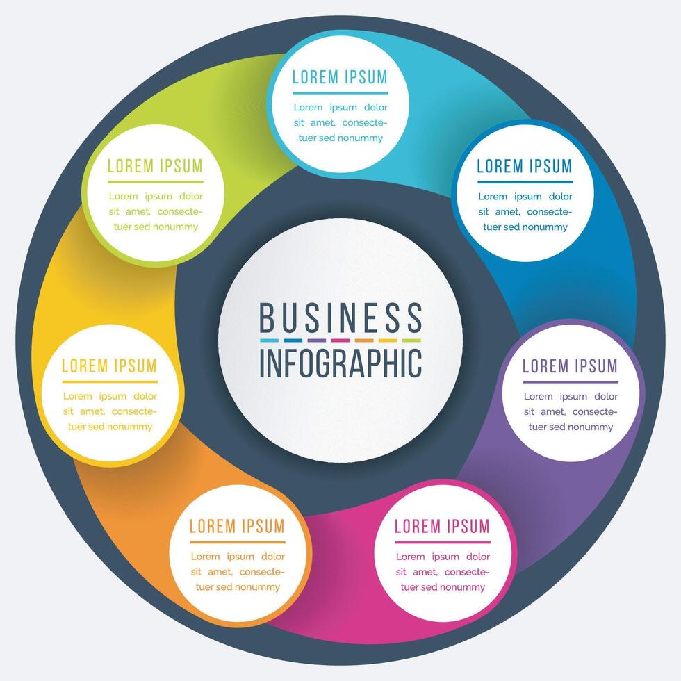 Business Infographic circle design 7 steps, objects, options or elements business information colorful vector