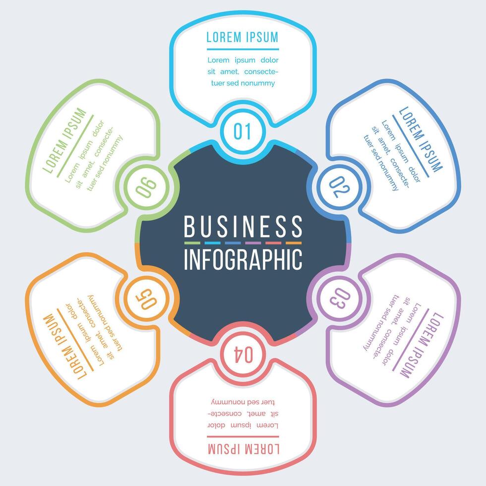 6 Options Infographic design 6 steps, objects, options or elements business information colored infographic template vector