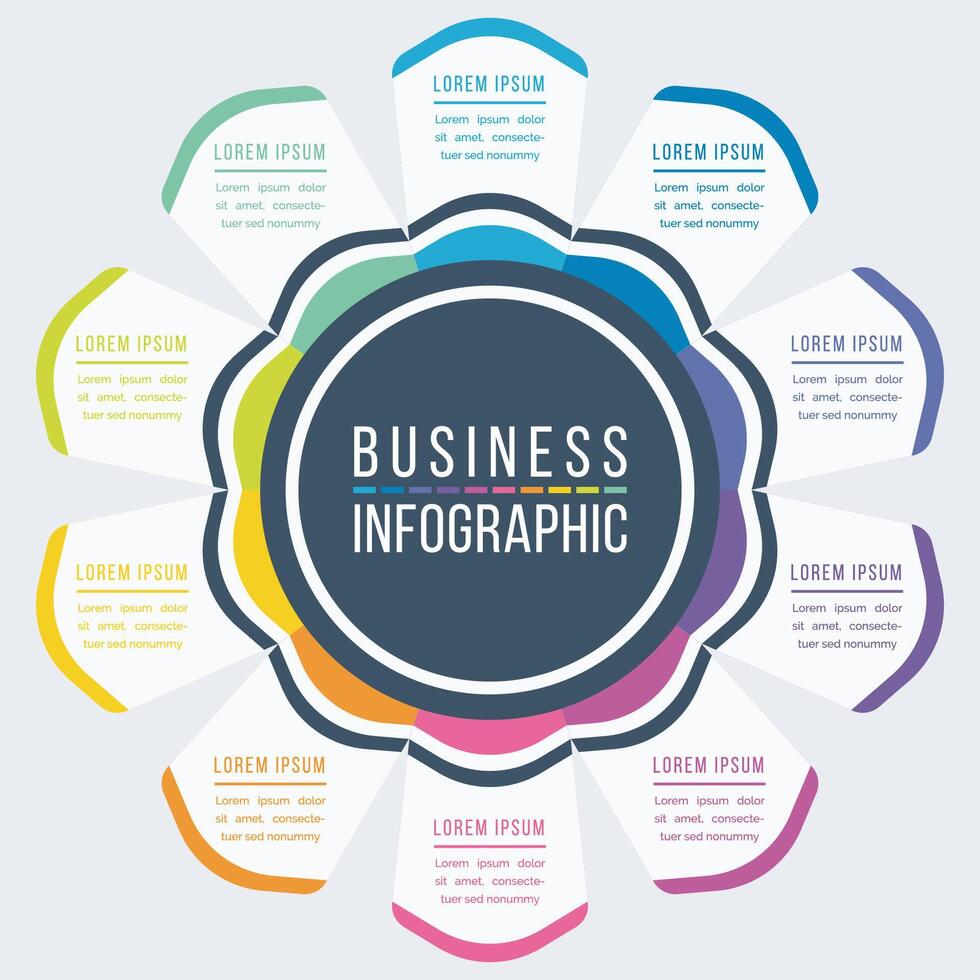 Infographic business template 10 steps, objects, elements or options business information colorful infographic design vector