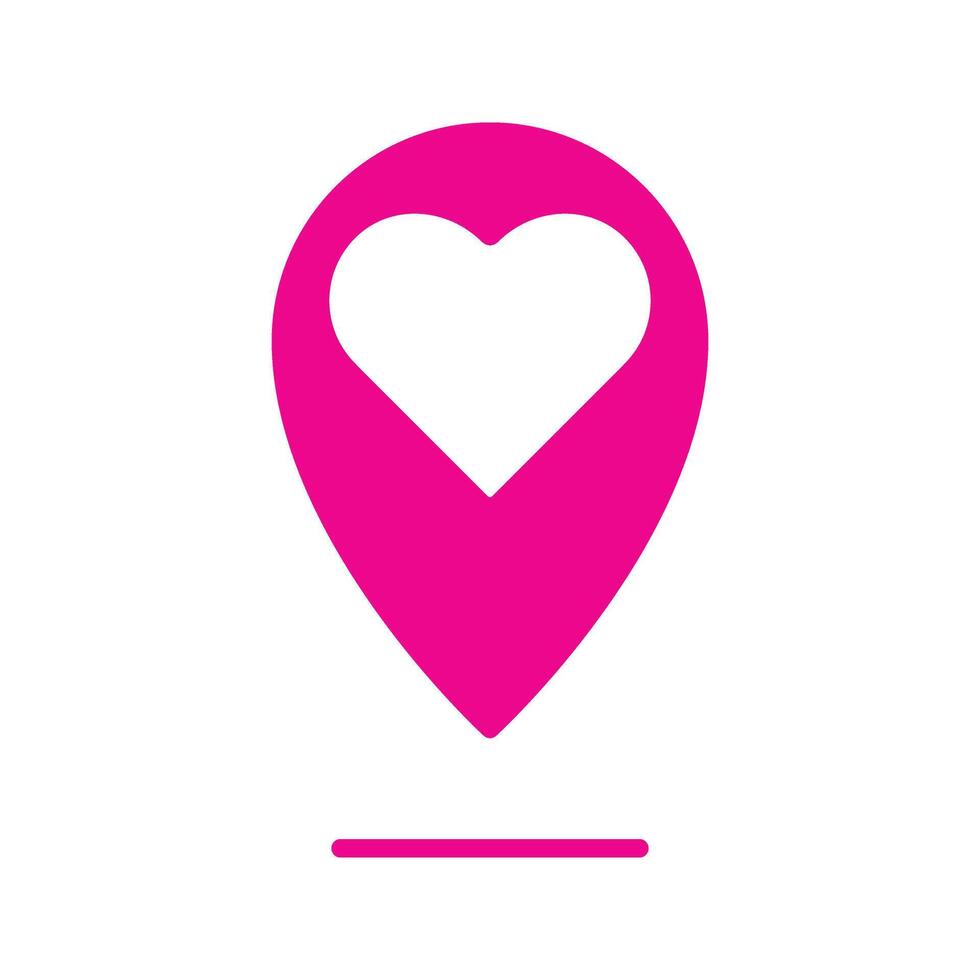 Love location, pink map pin with heart shape, the venue location of wedding, dating or anniversary event icon vector
