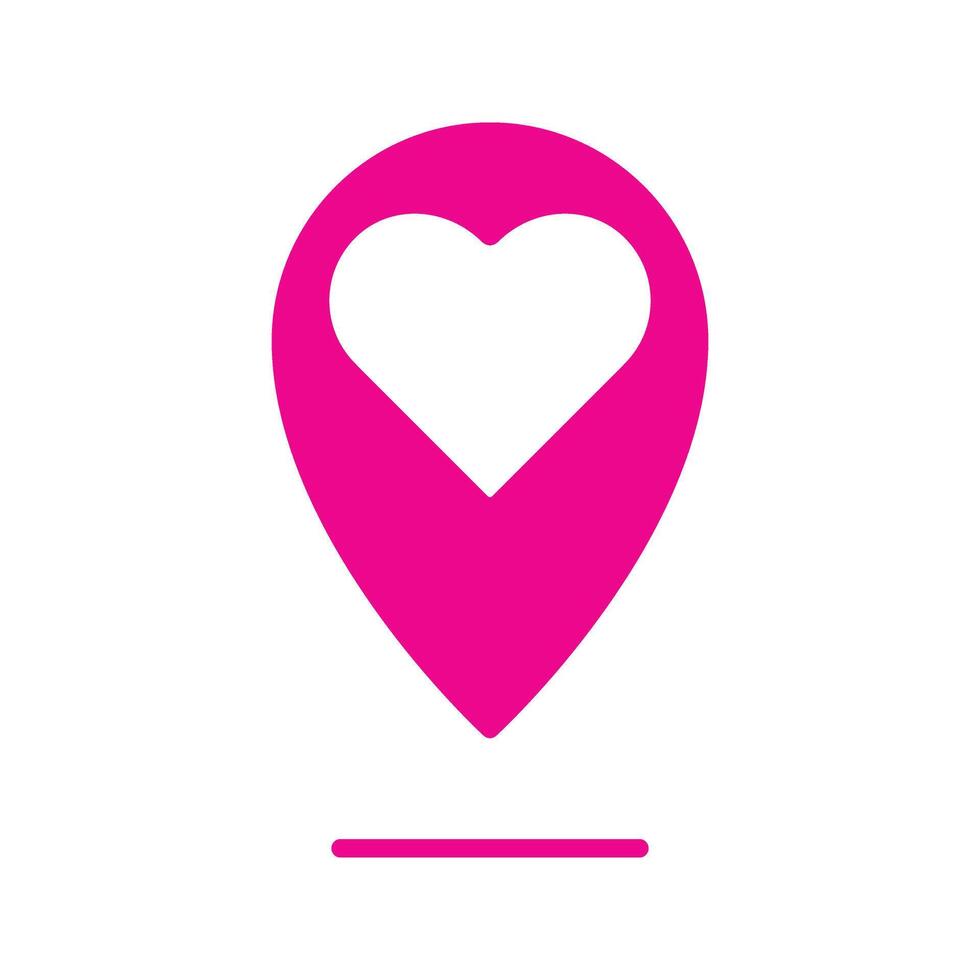 Love location, pink map pin with heart shape, the venue location of wedding, dating or anniversary event icon vector