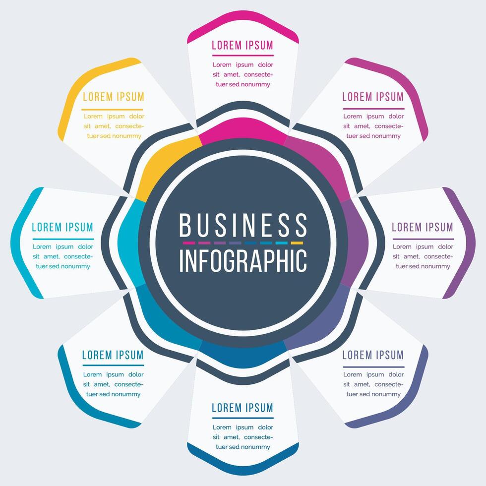 infografía negocio modelo 8 pasos, objetos, elementos o opciones negocio información vistoso infografía diseño vector