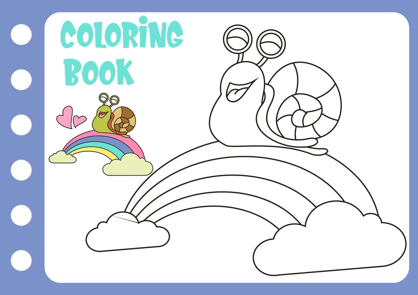 colorante libro para niños. colorante Caracoles terminado el arco iris vector