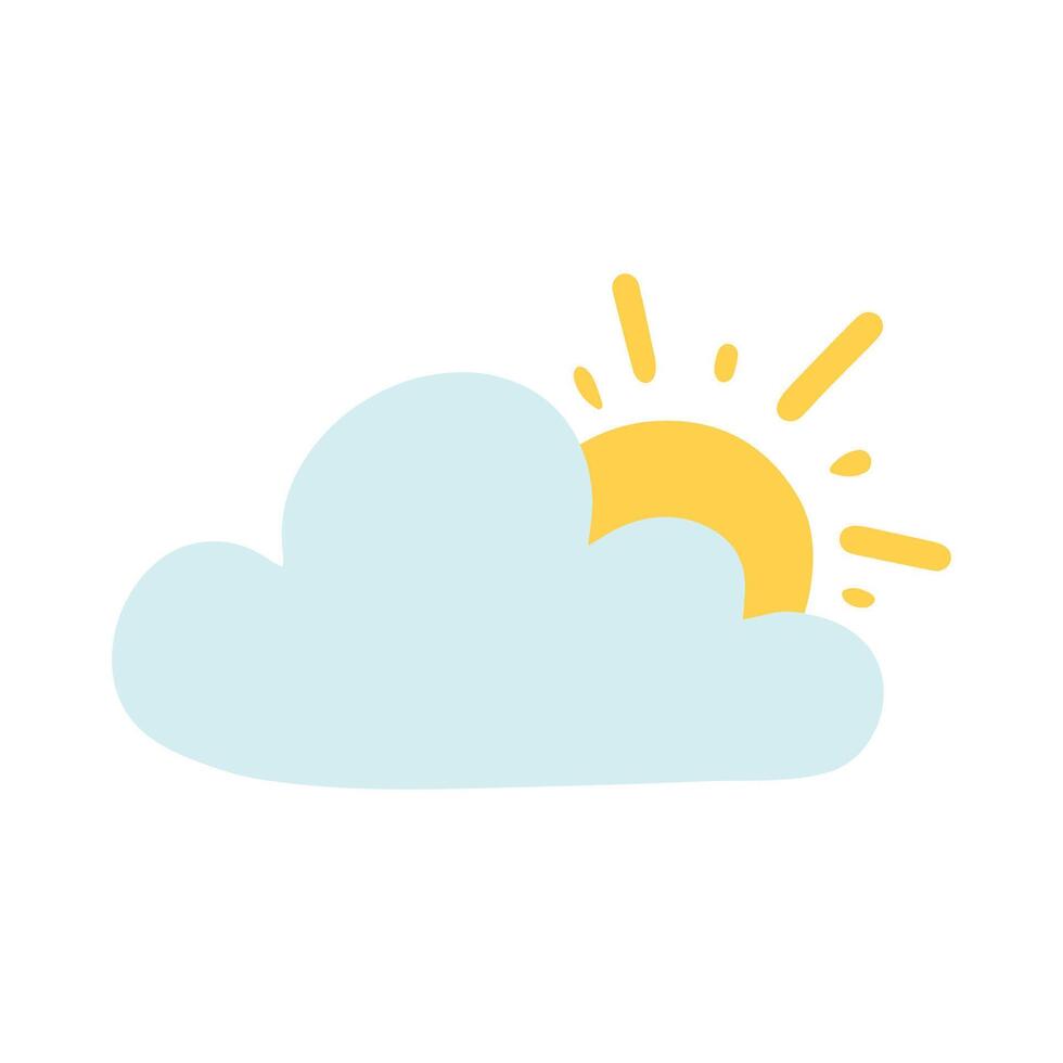 Sunny Cloud Icon with Sun in Flat Clipart Illustration vector