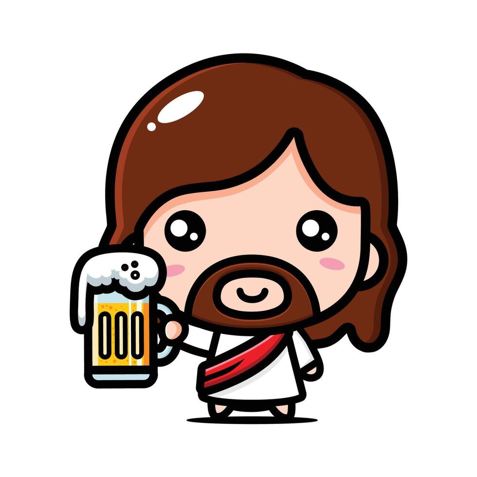 cute jesus holding up a beer vector
