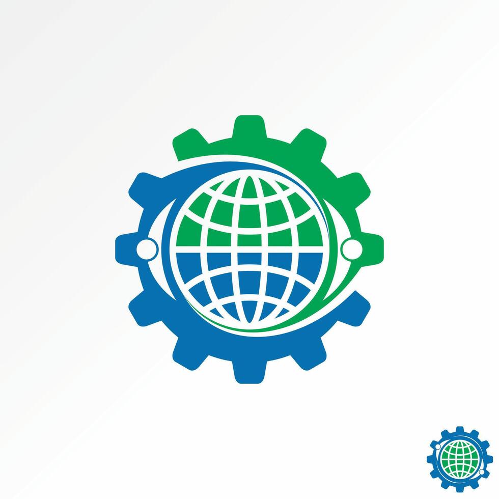 Logo design graphic creative concept premium stock abstract unique world globe with gear and human body hold. Related community group engineer vector