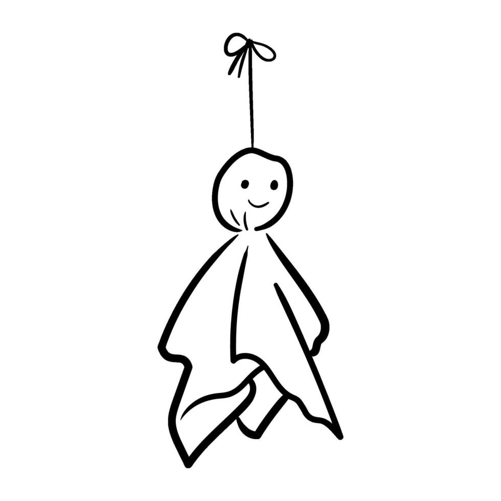 Japanese Teru Teru Bozu doll in hand-drawn style, concept about a rainy season. Isolated illustration for print, digital and more design vector