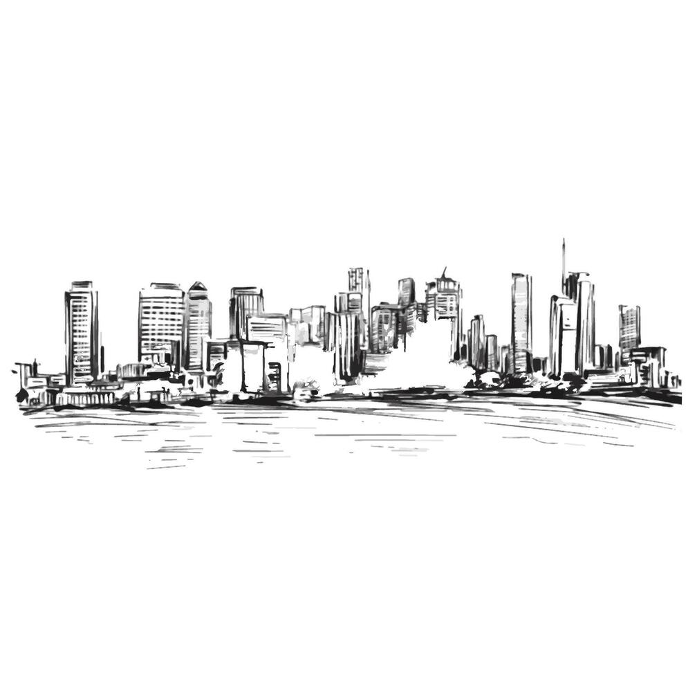 Drawing of London cityscape along the river vector