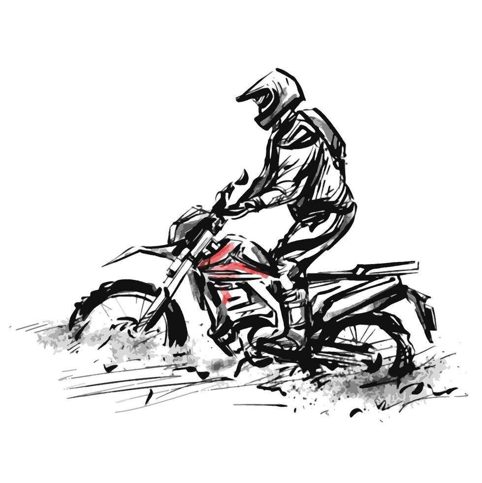 dibujo de enduro corredor montando en agua con salpicaduras vector