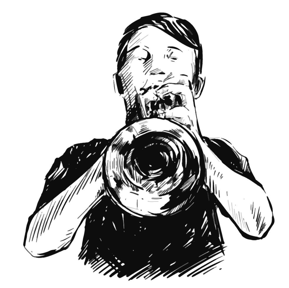 Drawing of Man Playing Trumpet vector