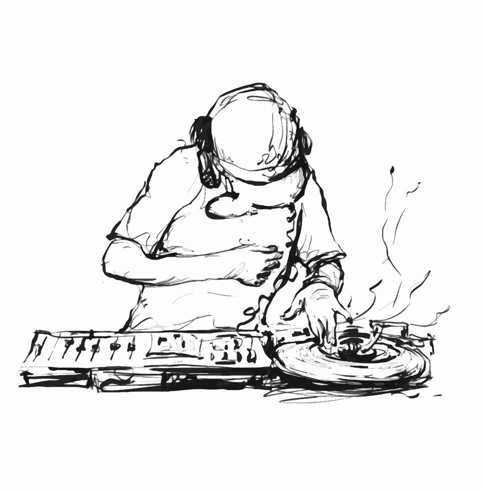 Drawing of DJ Performing Music Set vector