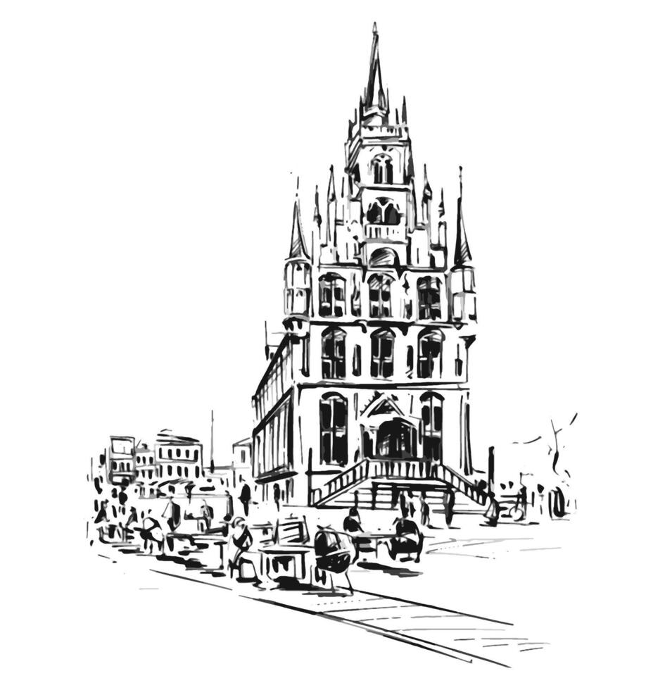 Sketch of the church in Netherlands vector