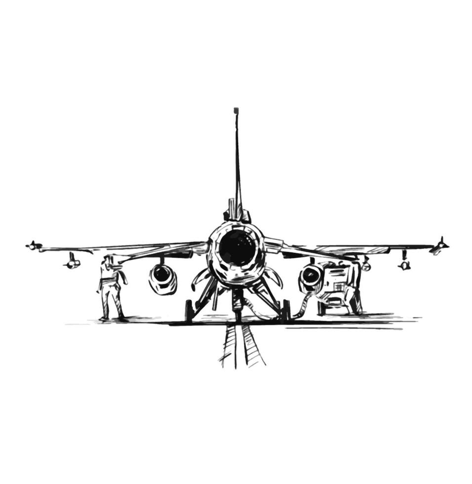 Sketch of fighting jet rehearsals vector