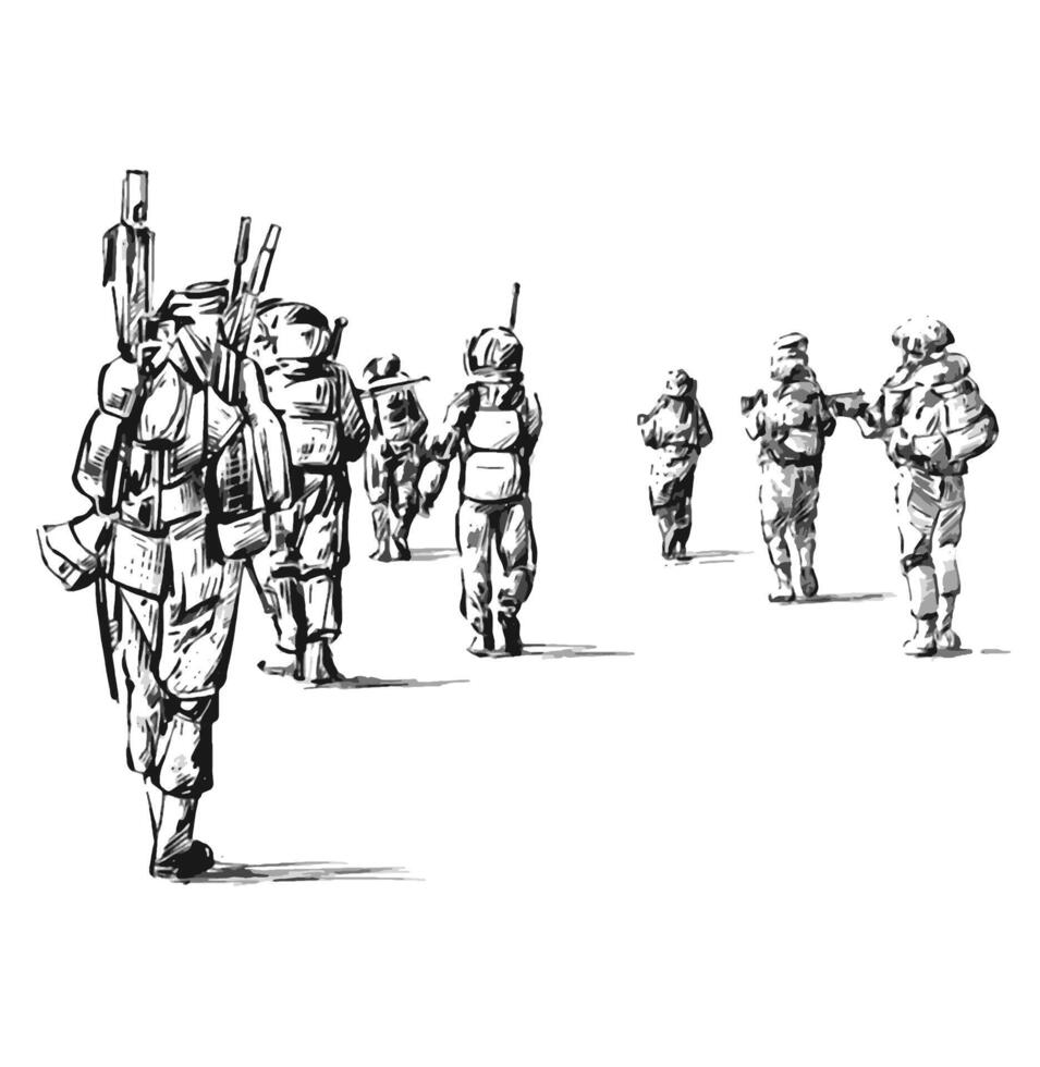 Drawing of soldier ground operation vector