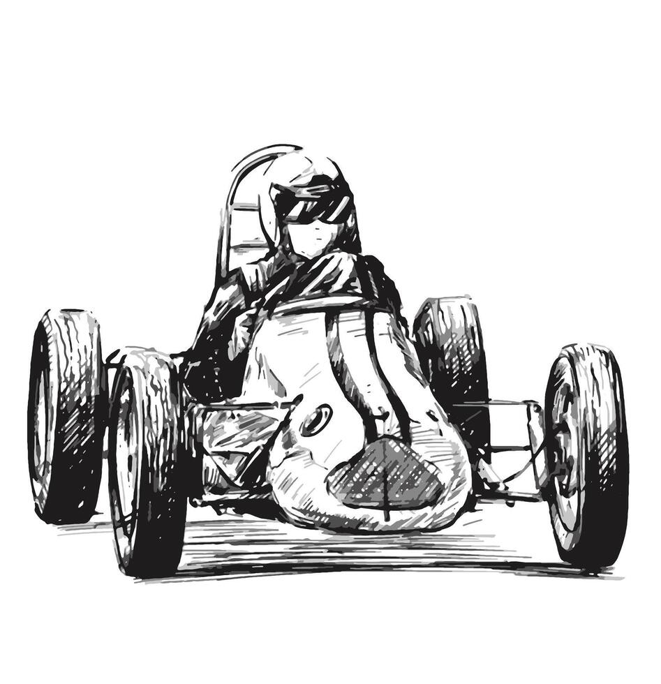 Drawing of the vintage car racing vector