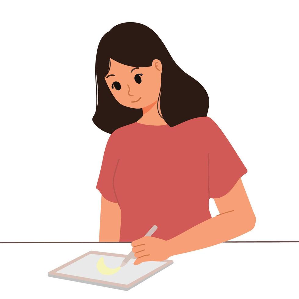 woman drawing on her ipad illustration vector