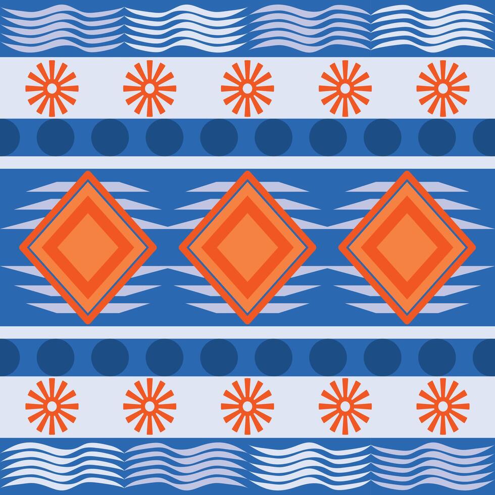Blue and orange Textile fabric pattern geometric seamless. Simple graphic design vector