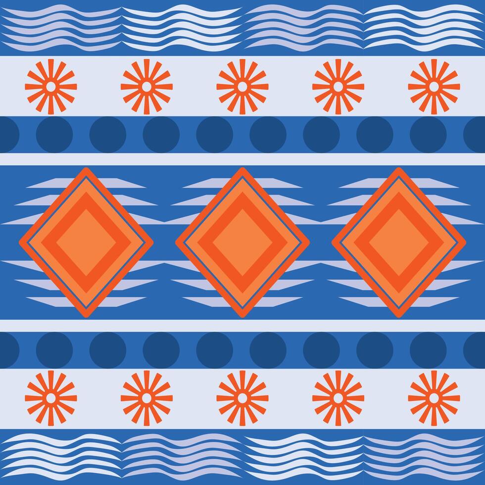 Blue and orange Textile fabric pattern geometric seamless. Simple graphic design vector