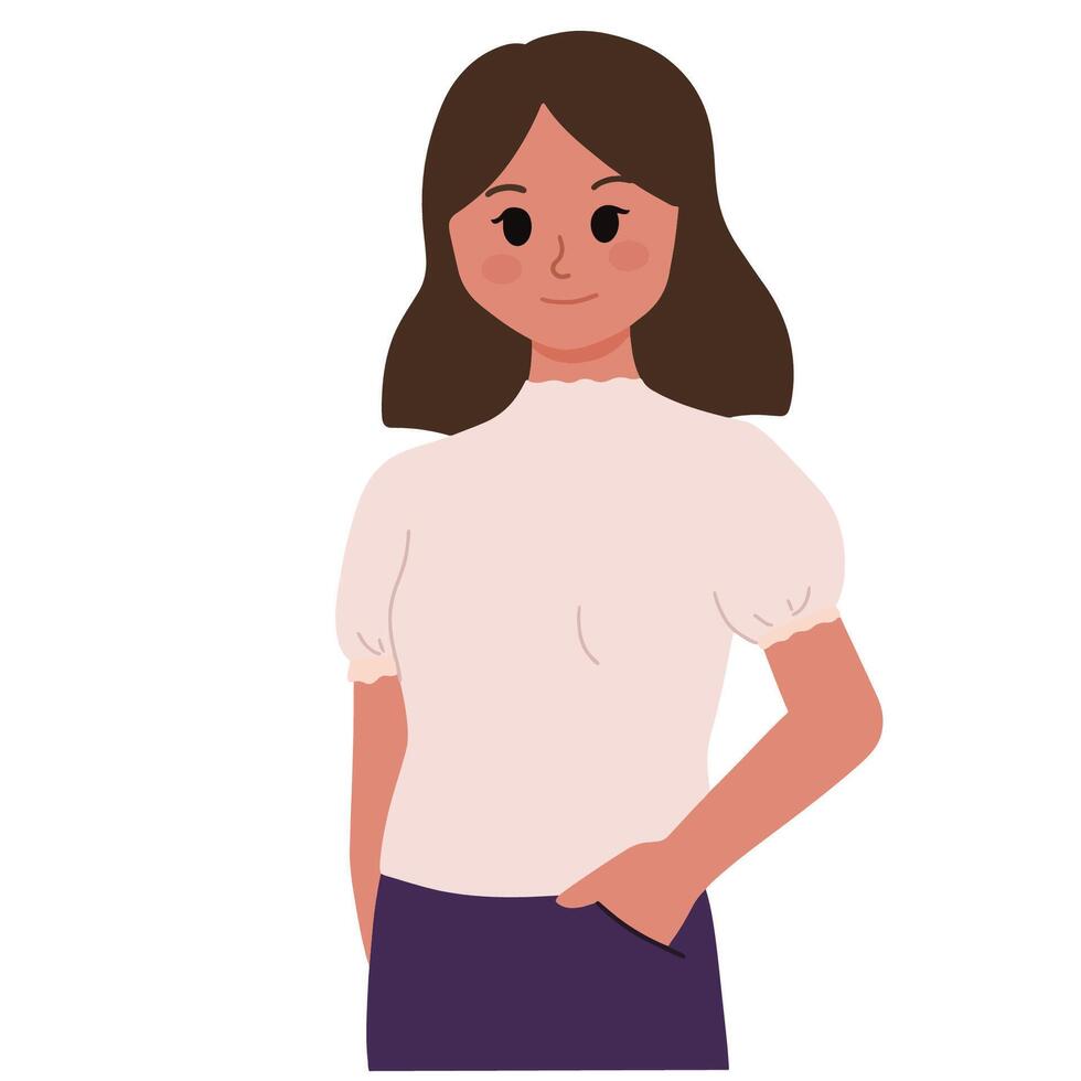 A woman standing with one hand on her pocket happy proud illustration vector