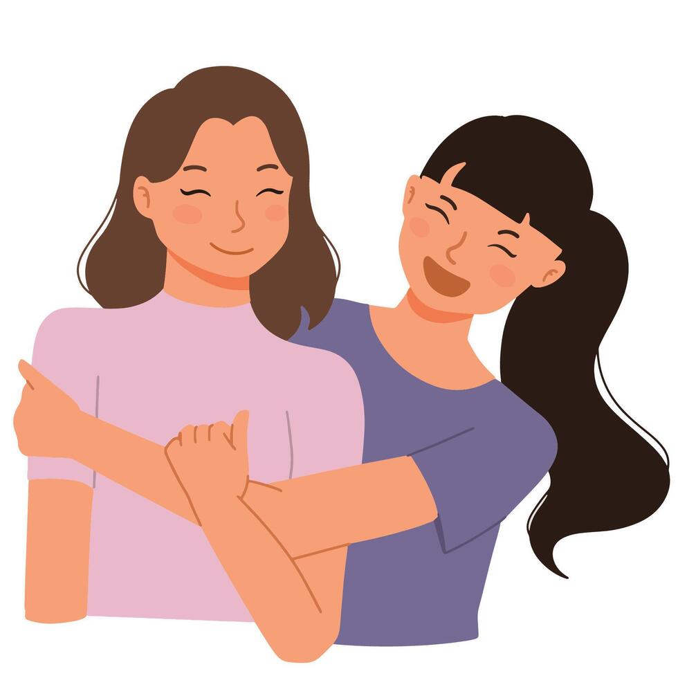 A woman hugs her friend smiling happy illustration vector