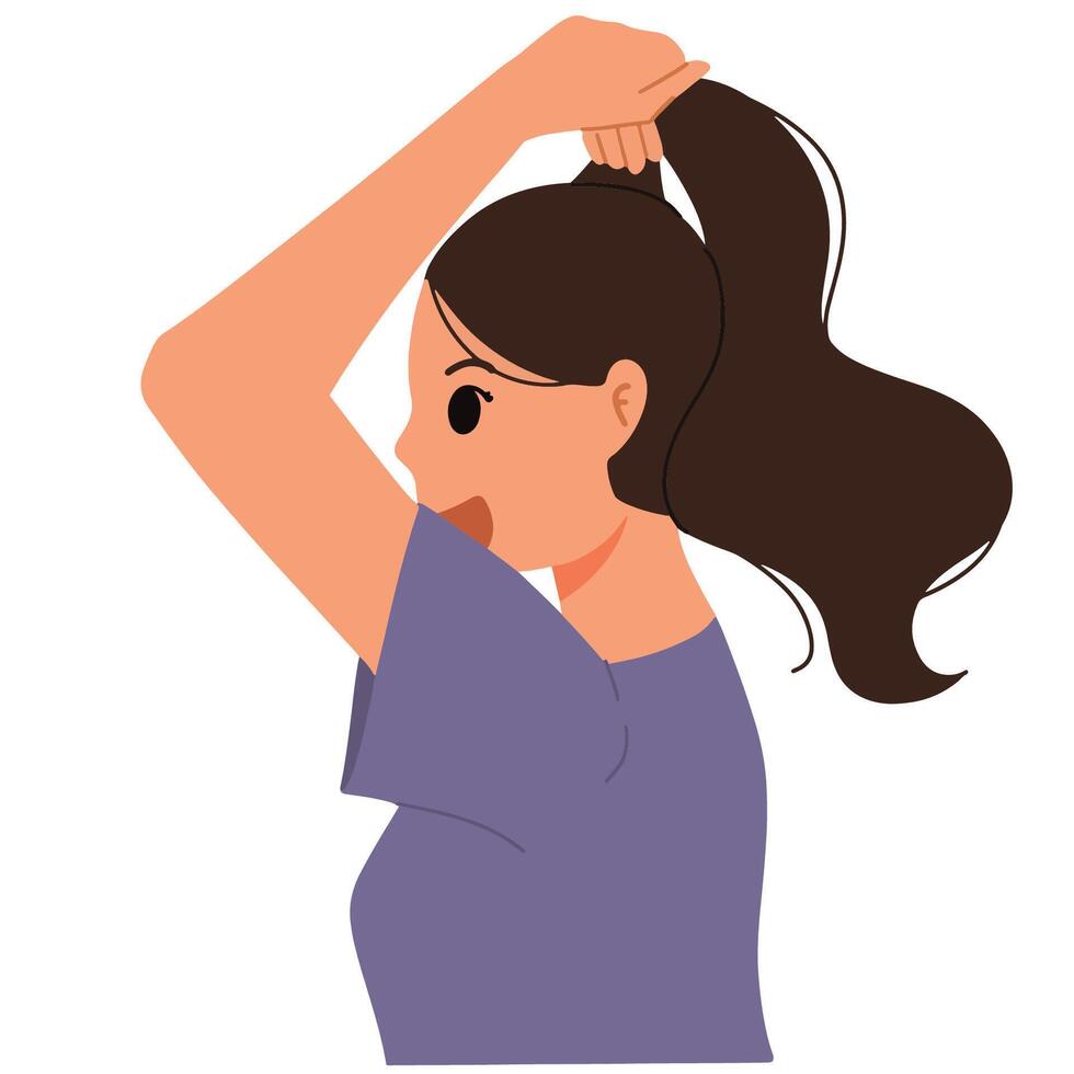 mujer atadura su pelo gestos ilustración vector