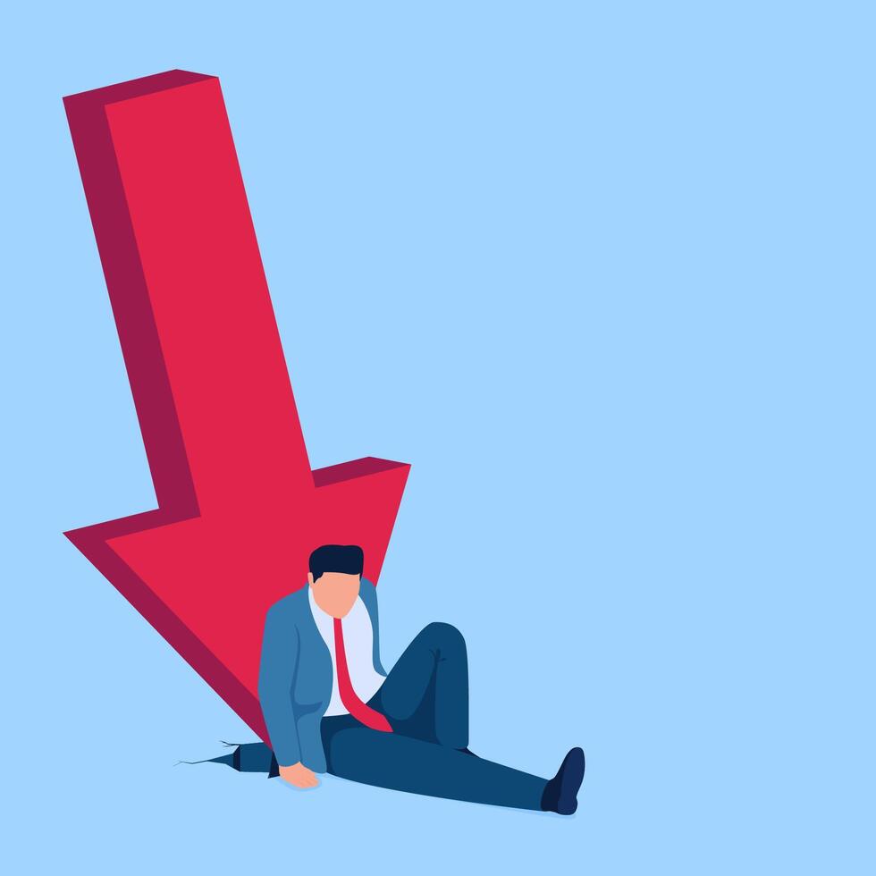 people sit sadly leaning on fallen arrows hitting the ground, a metaphor for falling business profits vector