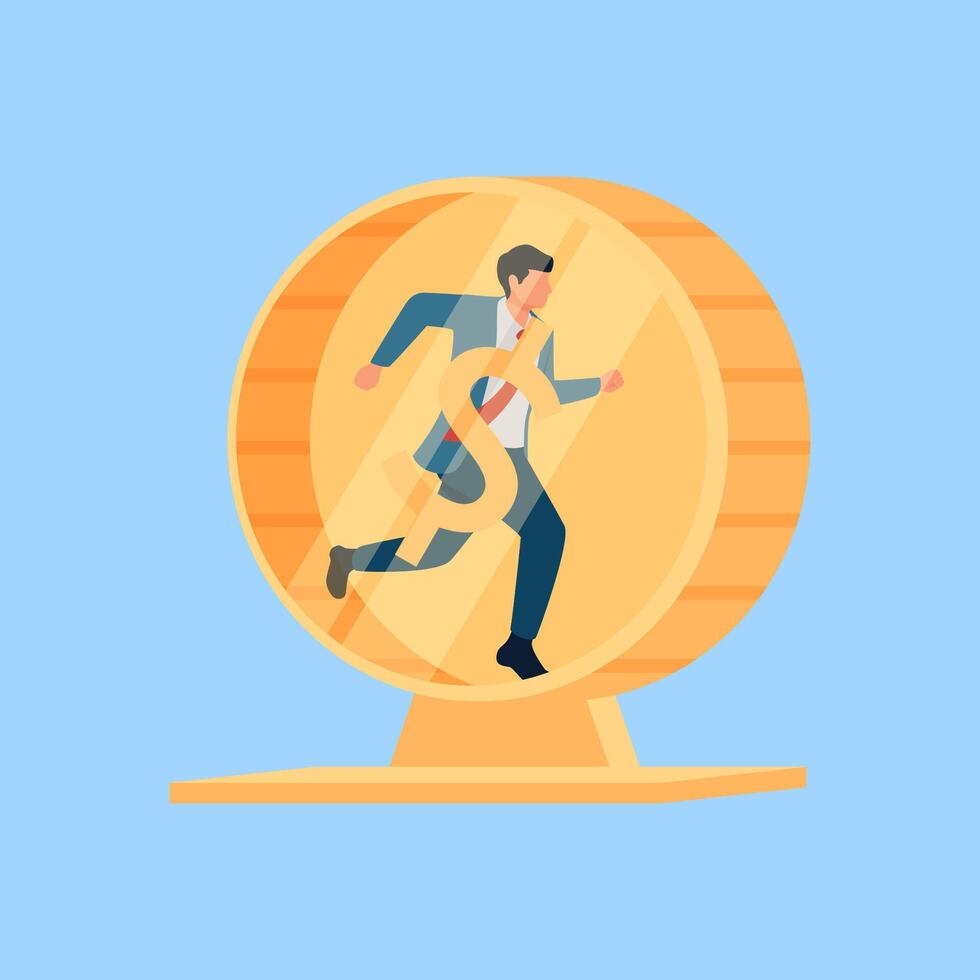 People carry gold coins towards piles of other gold coins, a metaphor for money slaves vector