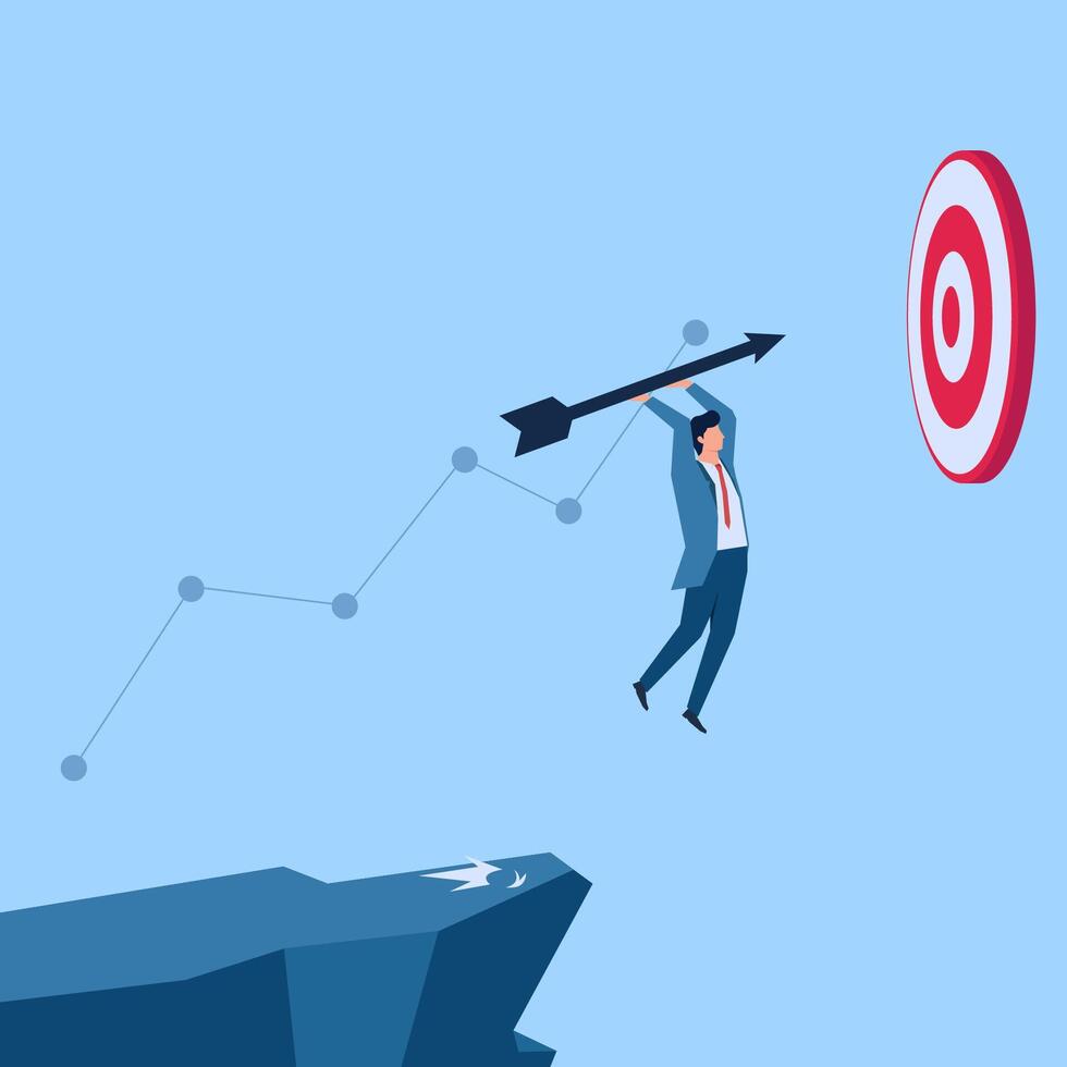 people jump to shoot arrows towards the target, metaphor of reaching the target vector