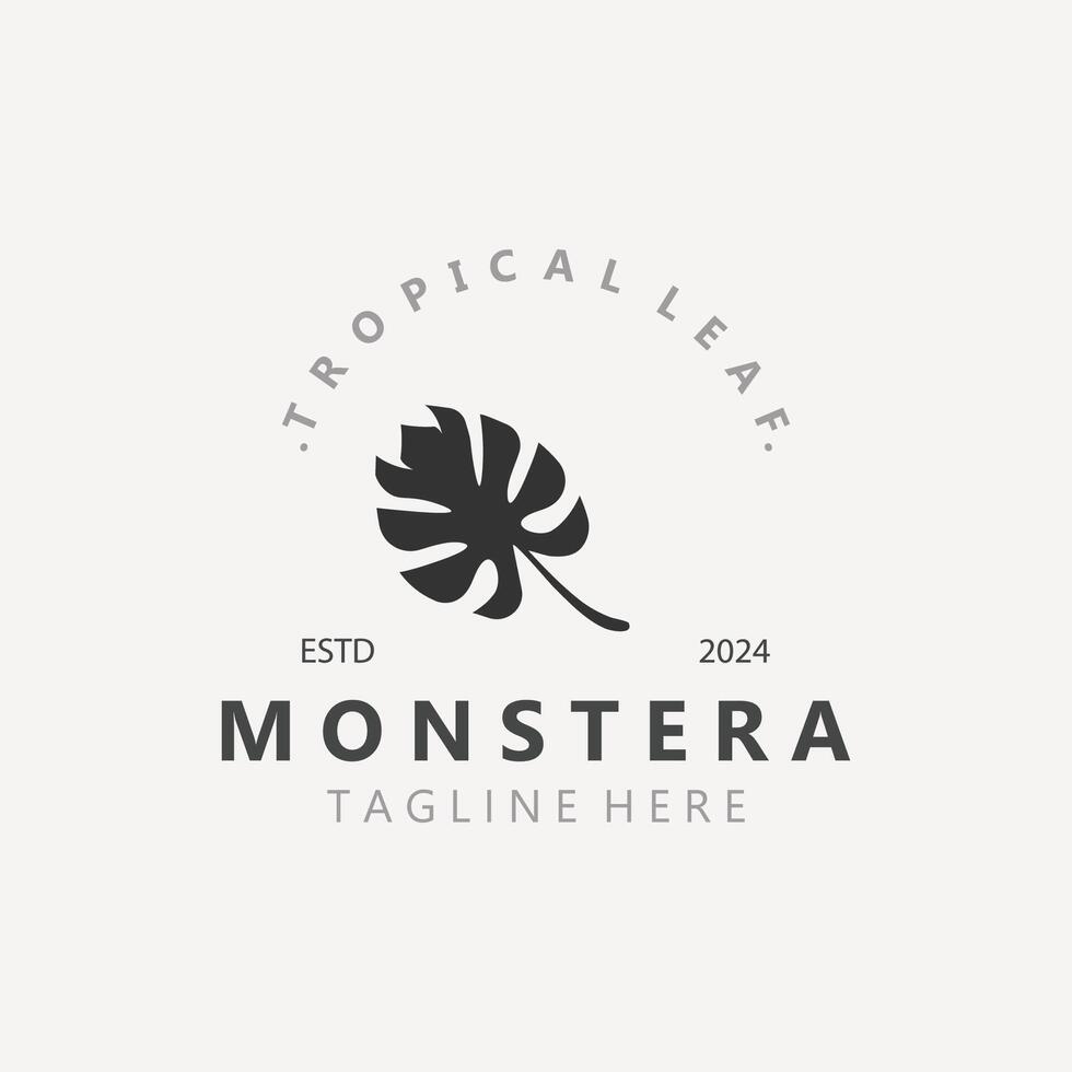 Monstera deliciosa leaf nature logo design, flat plant icon design illustration template vector