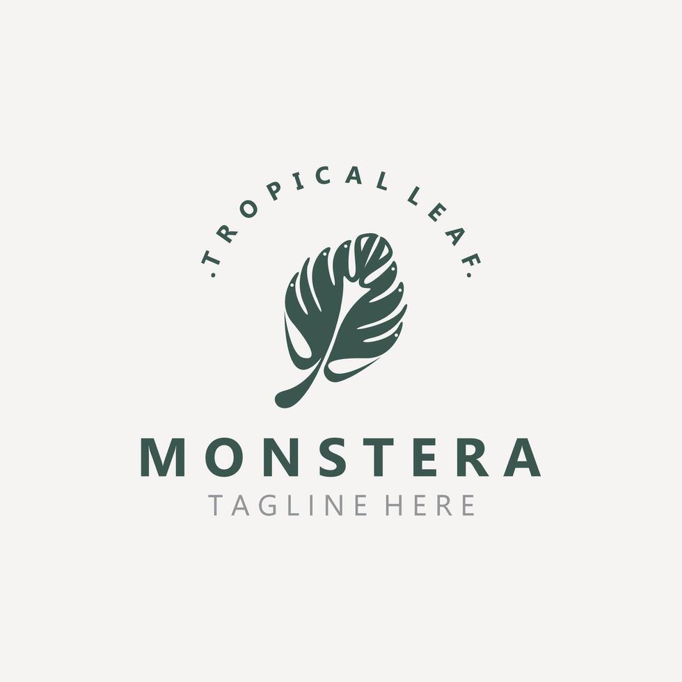 Monstera deliciosa leaf nature logo design, flat plant icon design illustration template vector