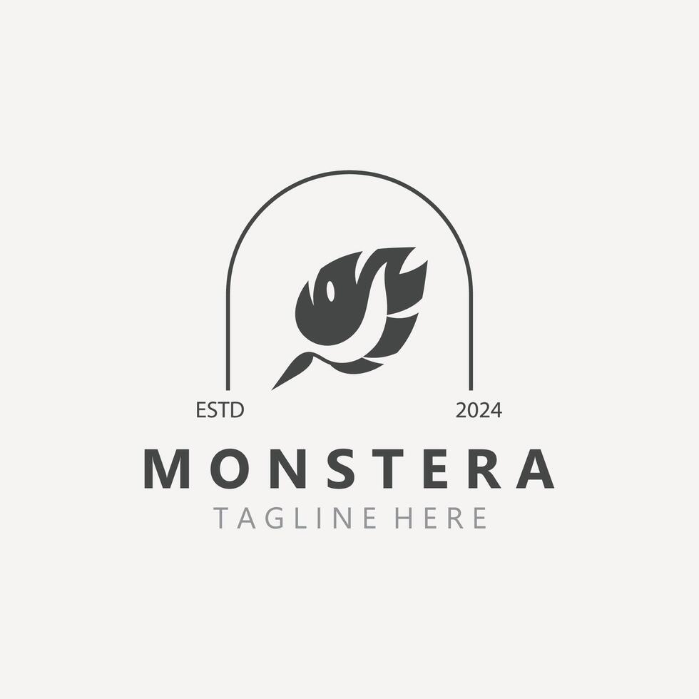 monstera deliciosa hoja naturaleza logo diseño, plano planta icono diseño ilustración modelo vector